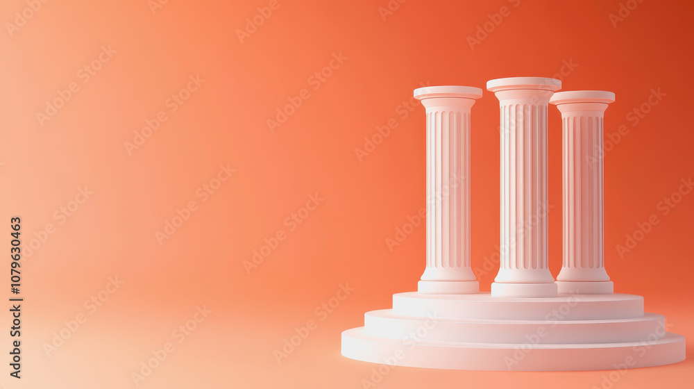 Poster elegant white columns on a soft orange background for architectural and design inspirations featurin
