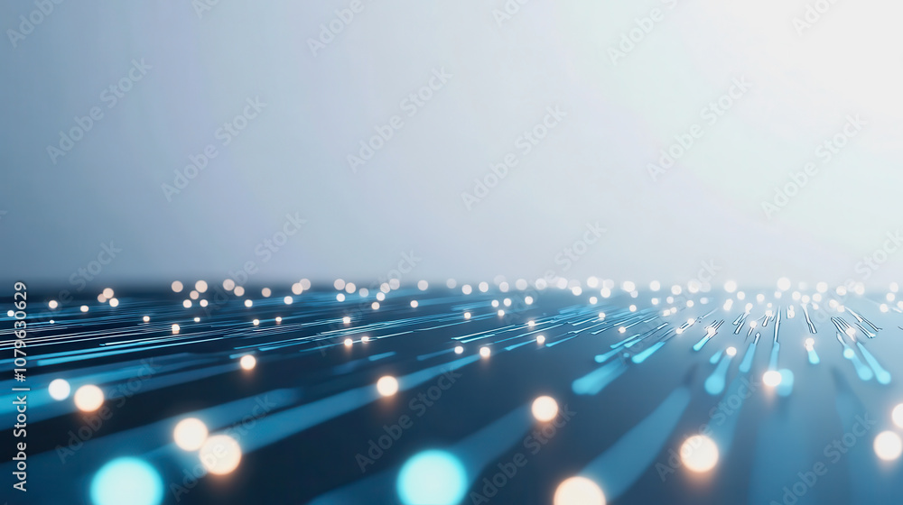 Poster abstract background of glowing particles and light rays in blue tones with a soft focus effect for d
