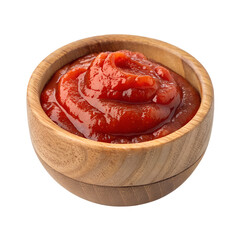 tomato sauce in a wooden bowl  isolated on transparent background, PNG