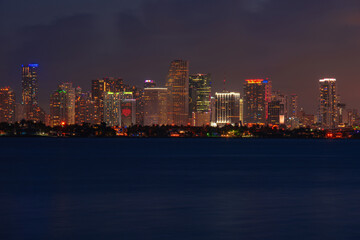 Miami night downtown, city Florida. Skyline city miami lighting lights sea ocean sunset night...