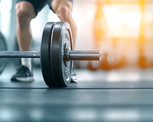 Fototapeta premium Weightlifting Action in a Modern Gym Environment