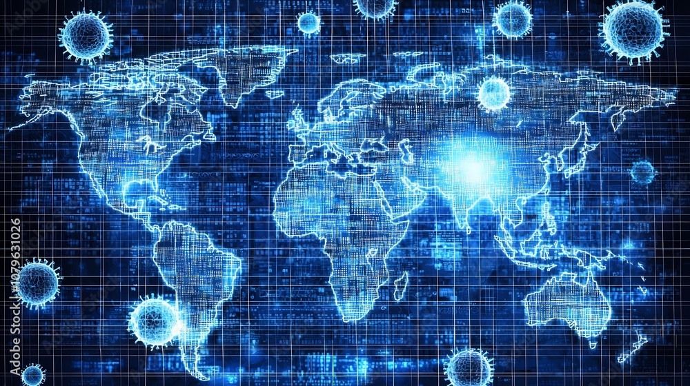 Aufkleber futuristic visualization of global healthcare intelligence system analyzing large data sets for epid