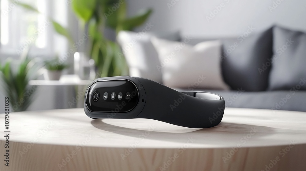 Poster futuristic wearable healthcare device tracking real time health fitness and wellness metrics for per