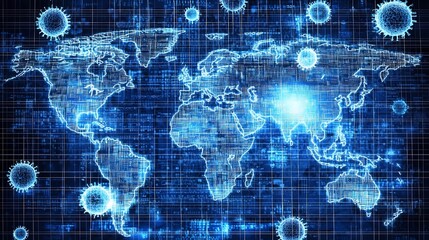 Futuristic visualization of global healthcare intelligence system analyzing large data sets for epidemic tracking disease surveillance and pandemic monitoring around the world