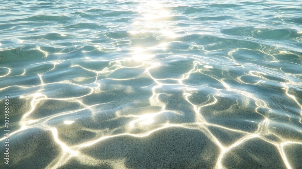 Poster sunlight sparkles on the ocean illuminating clear waters with gentle ripples waves shimmer in a real