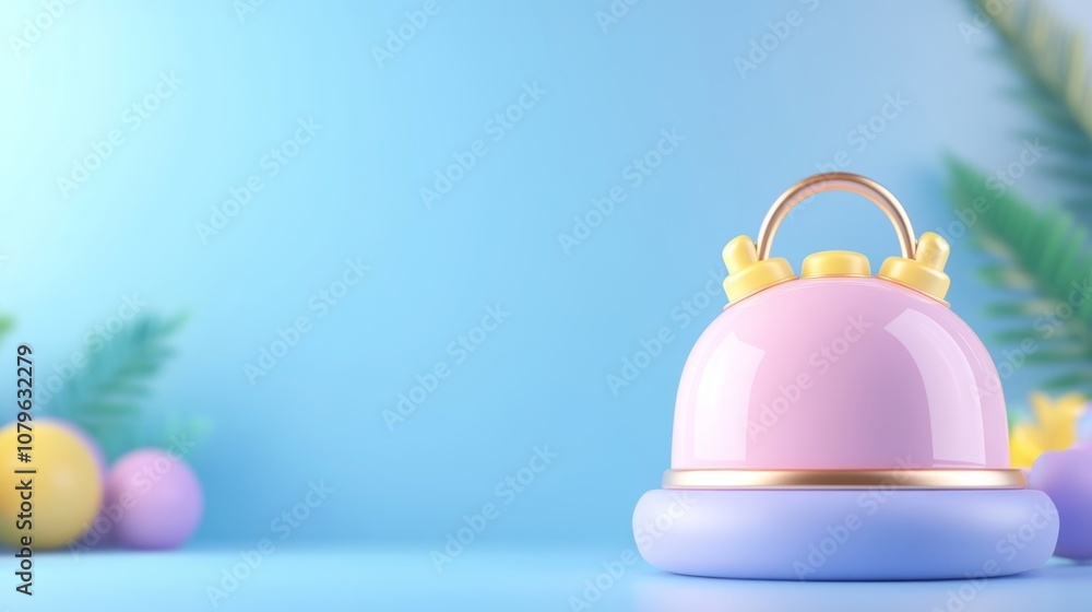 Poster 3d notification bell in soft colors on simplistic background