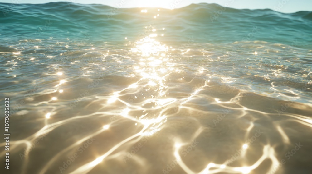 Poster sunlight sparkles on the ocean illuminating clear waters with gentle ripples waves shimmer in a real
