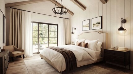 Modern bedroom interior design in a farmhouse style