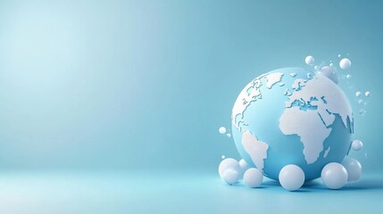 Obraz premium 3D World Sphere with Light Blue Background and Bubbles