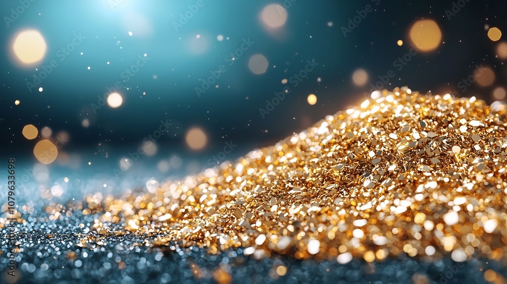 Poster mesmerizing photograph showcasing a shimmering veil of golden sequins artfully spread across a capti
