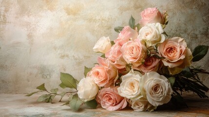 Vintage rose bouquet with a nostalgic touch set against a classic painting backdrop