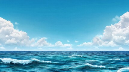 Fototapeta premium Serene Ocean Landscape Blue Water Sky Clouds Background