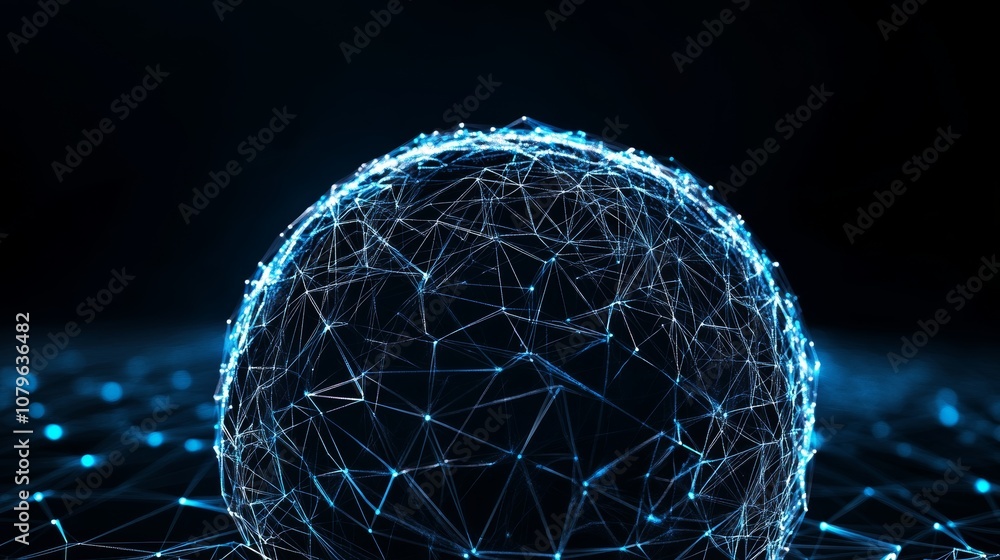 Poster global network connection abstract sphere of blue light and lines