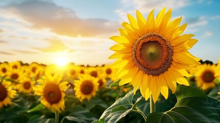 Vibrant Sunflowers at Sunset Golden Field Summer Blooms