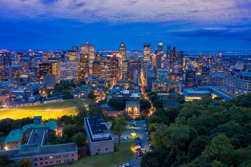 Downtown Montreal city skyline at night, Quebec, Canada.