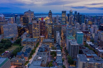 Downtown Montreal city skyline at night, Quebec, Canada.