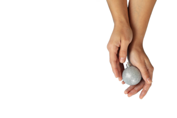 PNG, Winter cosmetics, female hands with Christmas attributes, isolated on white background.