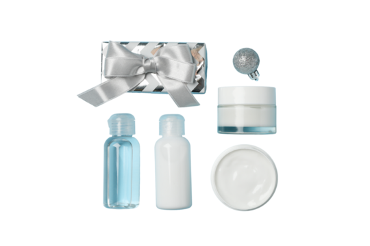 PNG, Winter cosmetics, cream with Christmas decorations, isolated on white background.