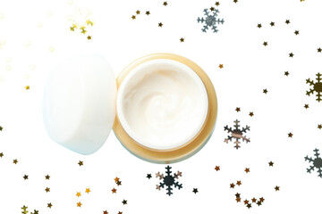 PNG, Winter cosmetics, cream with Christmas decorations, isolated on white background.