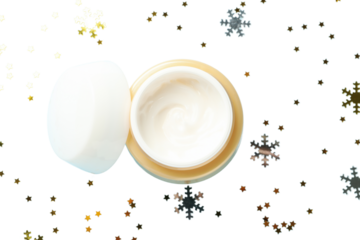 PNG, Winter cosmetics, cream with Christmas decorations, isolated on white background.