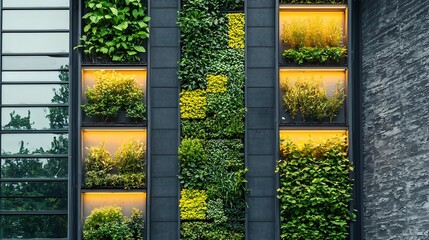 Fototapeta premium Thriving Vertical Garden with Herbs and Vegetables Under Innovative LED Lighting System An Eco friendly Sustainable and High tech Indoor Farming Concept for Urban Environments