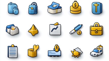 Colorful Business Icons Finance Travel Success