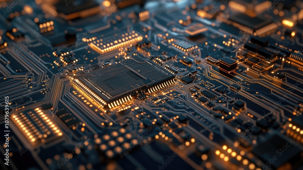 Poster close-up of a circuit board with glowing components
