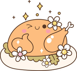 Happy Thanksgiving Day with Cute Character, Turkey Cartoon