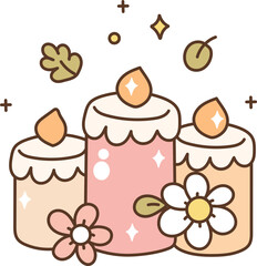 Happy Thanksgiving Day with Cute Character, Candle