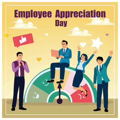  Manager satisfaction with employee performance. Employees receive rewards from managers. Employee Appreciation Day concept. Flat vector illustration.