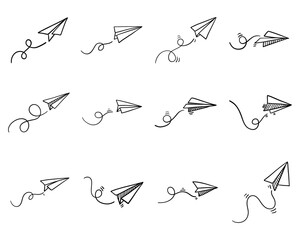 Obraz premium Paper plane vector icon set. Origami paper airplane illustration isolated outline