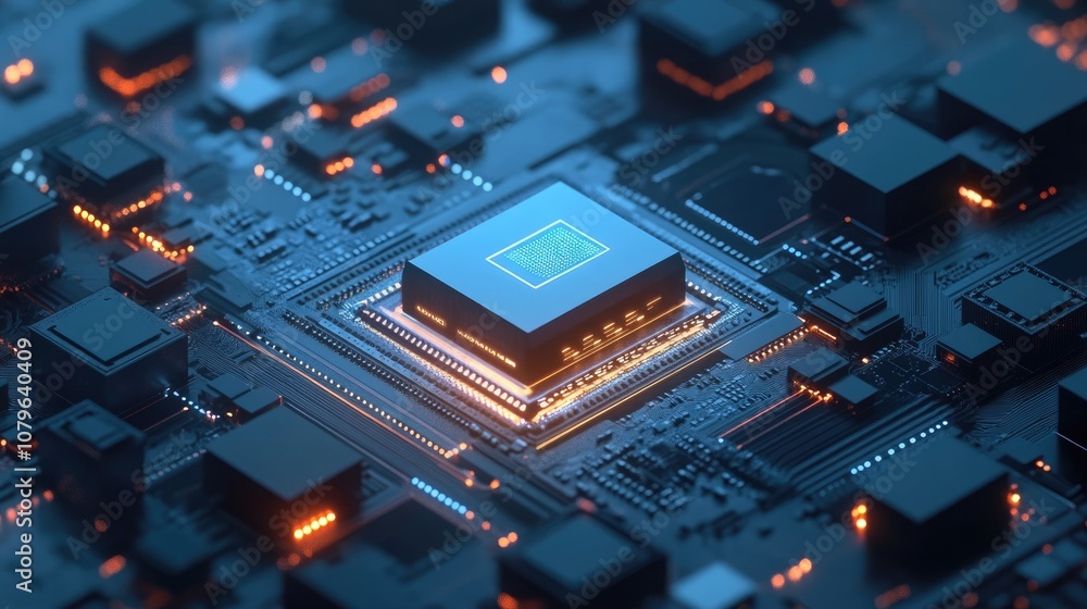 Poster close-up of a cpu chip on a circuit board