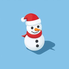 Minimalist Snowman on Blue Background for Christmas or Winter Holiday