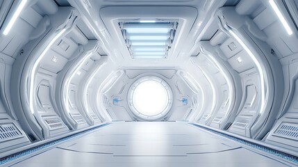 Obraz premium Spaceship corridor interior view technology and science concept
