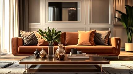 Interior of modern living room with black and white walls.