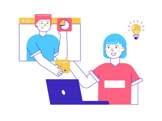 Business team working data survey. Online business illustrations. Flat vector illustration.