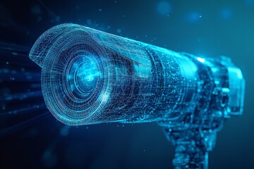 A low polygon CCTV security camera mesh mesh wireframe. Generative Ai