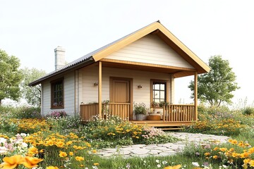 A house in the traditional cottage style, isolated on white. Generative Ai