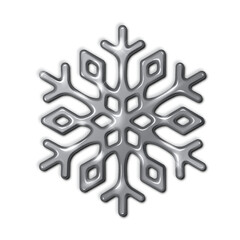 Silver snowflake with sparkles realistic vector illustration. Elegant Christmas season ornament design 3d object on white background