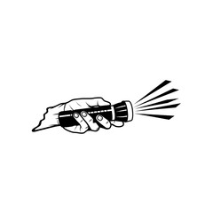 left hand illuminates using a flashlight black and white vector line art