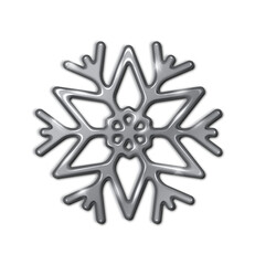 Silver metallic snowflake shape realistic vector illustration. Beauty and wonder of festive winter season 3d object on white background