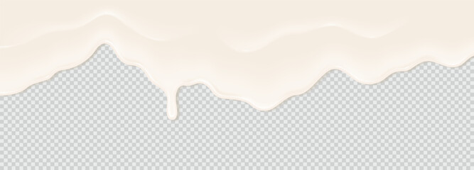 Yogurt, milk or cream surface creamy liquid melt splash flowing background. Vector white milk splash or ice cream flow soft texture on transparent background for sweet dessert design. 3D Illustration