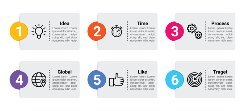 6 step process card infographic vector template