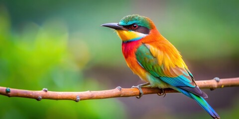 Obraz premium Colorful bird perched on a branch in a natural setting, bird, nature, wildlife, feathers, beak, wings, colorful, perched, branch