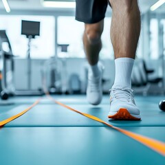 Fototapeta premium Runner in Gym on Fitness Track with Equipment Background