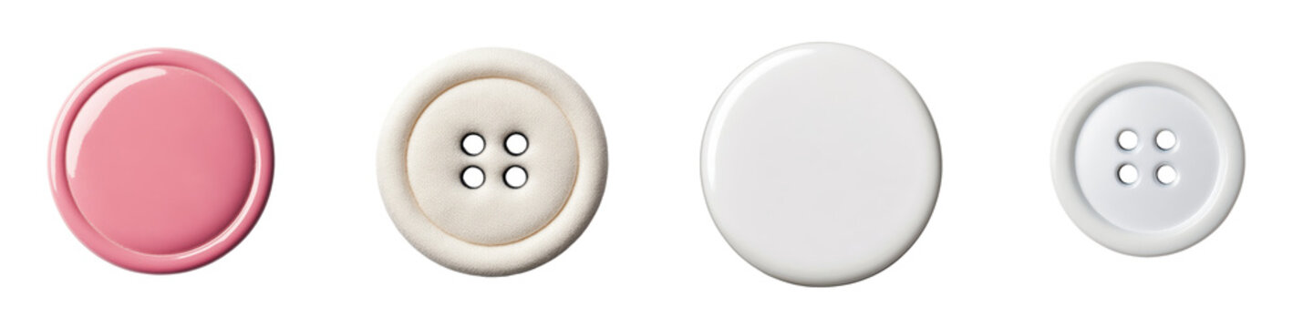 Assorted colorful round buttons in various sizes against a plain white background  The buttons are made of plastic and have a simple minimalist design