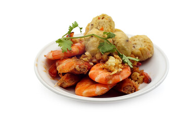 Fried shrimp ball and Deep Fried Chicken Roll on white background.