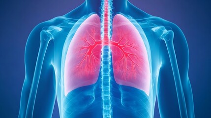 Detailed 3D of Human Respiratory Anatomy Showing Lungs Trachea Bronchial System and Skeletal Structure  High Medical Visualization for Healthcare Science and Research