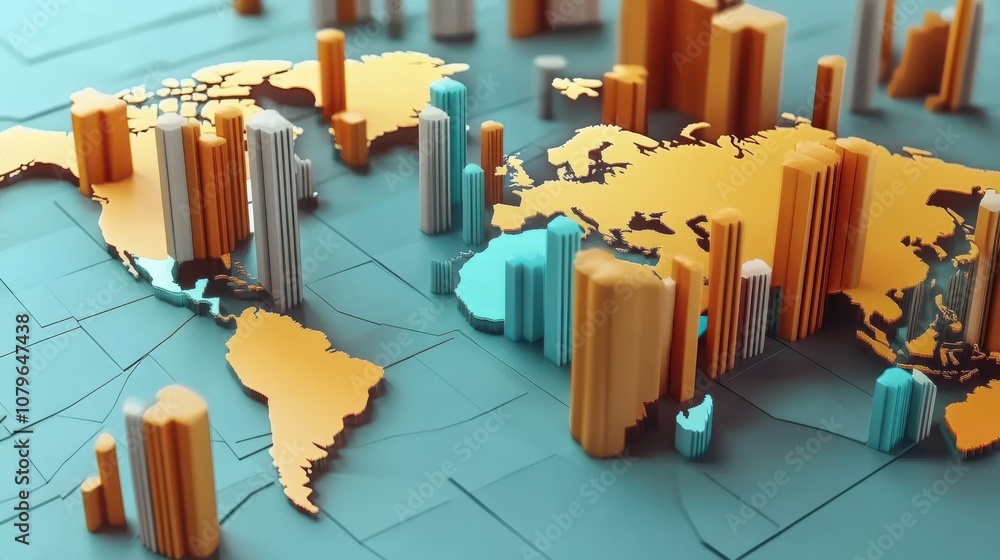 Poster global business map with graph elements