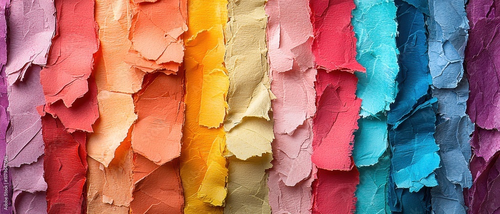 Poster creative action of crumpling multicolored paper in art studio environment close-up viewpoint of colo